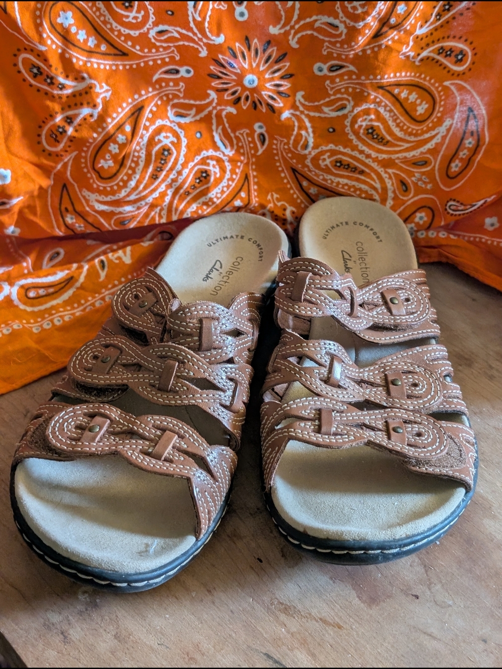 Clarks Brown Braided Slide Sandals